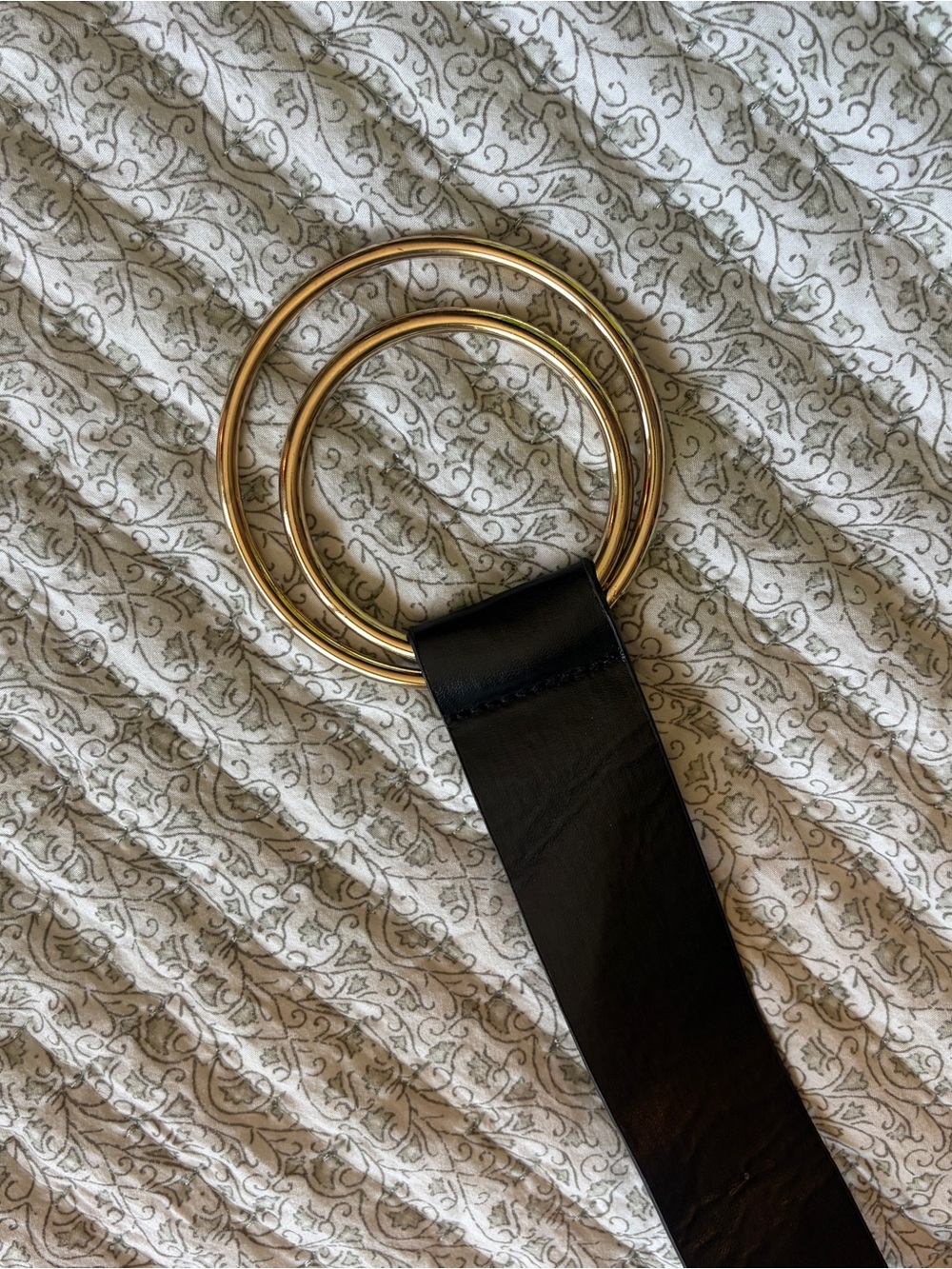 Wide Black Waist Belt with Double Gold Rings - Picture 3 of 4